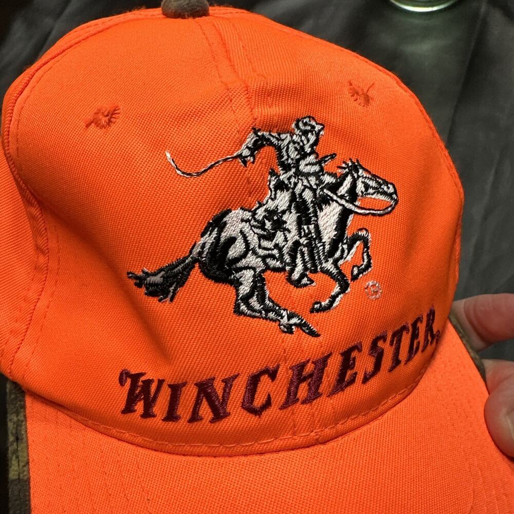 Vintage Orange Winchester Hunter Shooter Strapback Baseball Hat Cap Embroidered